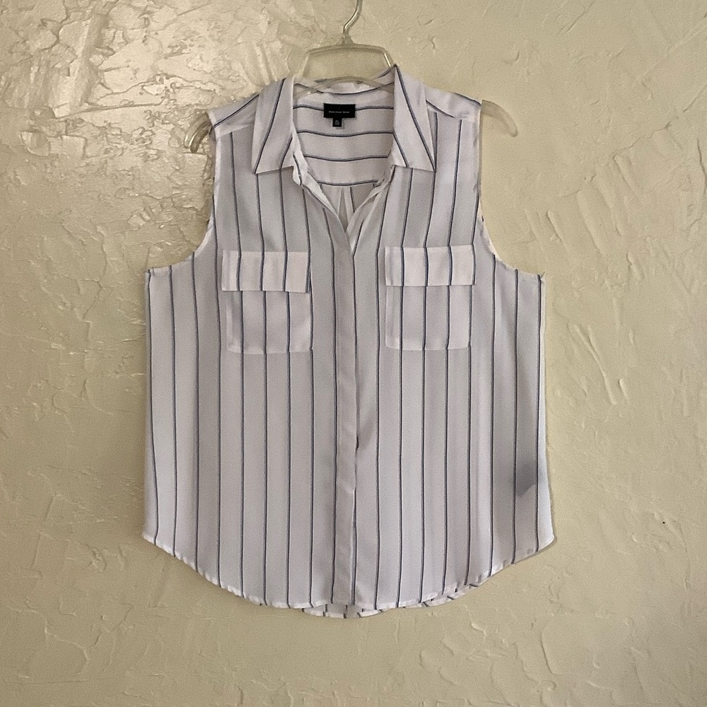 Who What Wear White and Black Striped Button Down Shirt